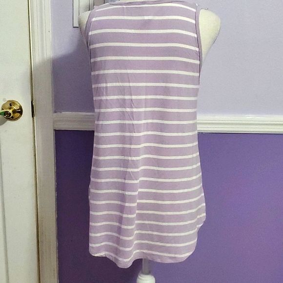 Zenana Premium Lilac & White Striped Soft Flowy Longline Tank Top - Picture 5 of 7